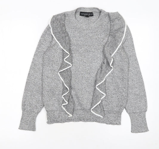 Topshop Petite Grey Ruffle Knit Women's Jumper Size 8
