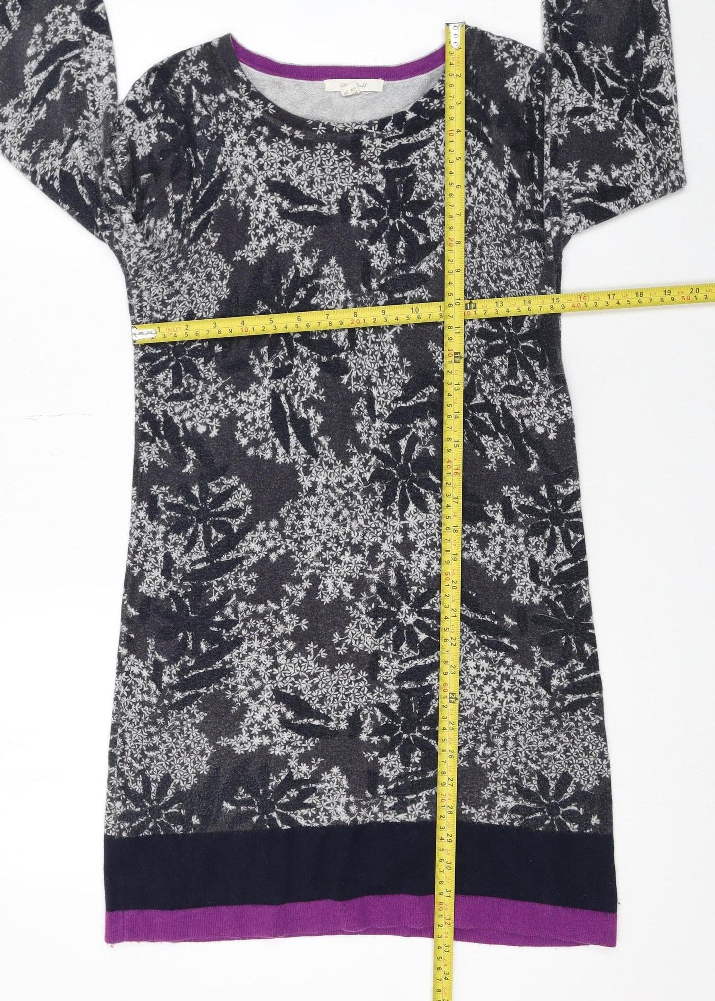 White Stuff Women's Grey Floral Knit Jumper Dress Size 8