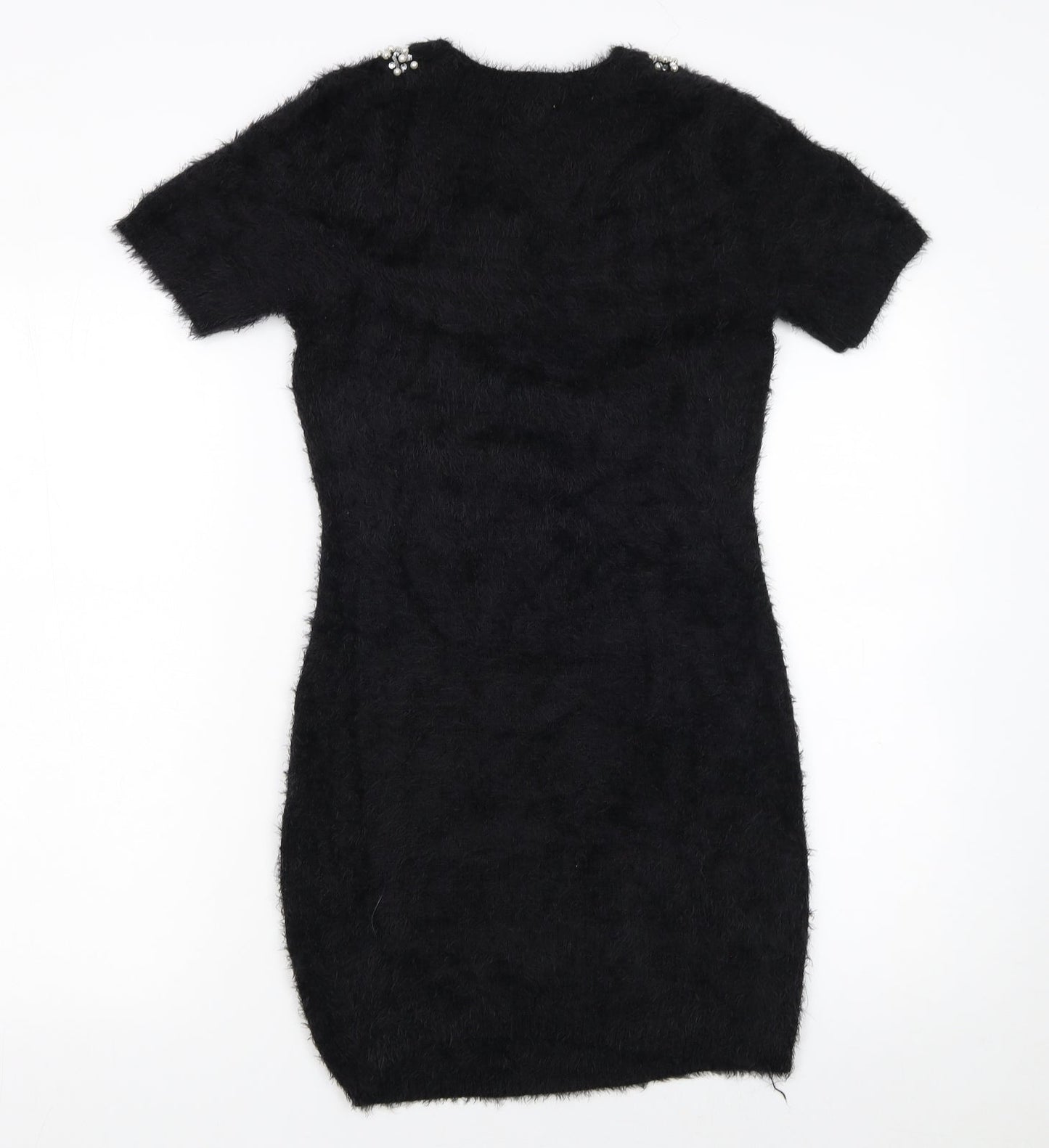 Quiz Womens Black Beaded Neck Short Sleeve Bodycon Dress Size S