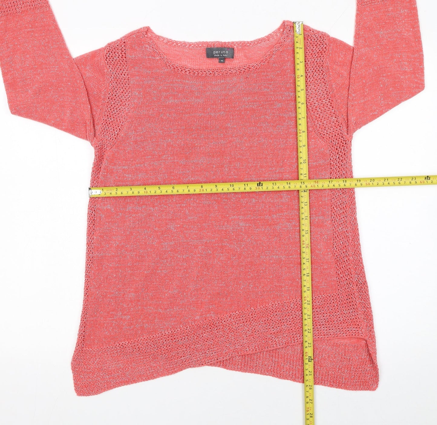 Marks and Spencer Per Una Women's Pink Open-Knit Jumper Size 14