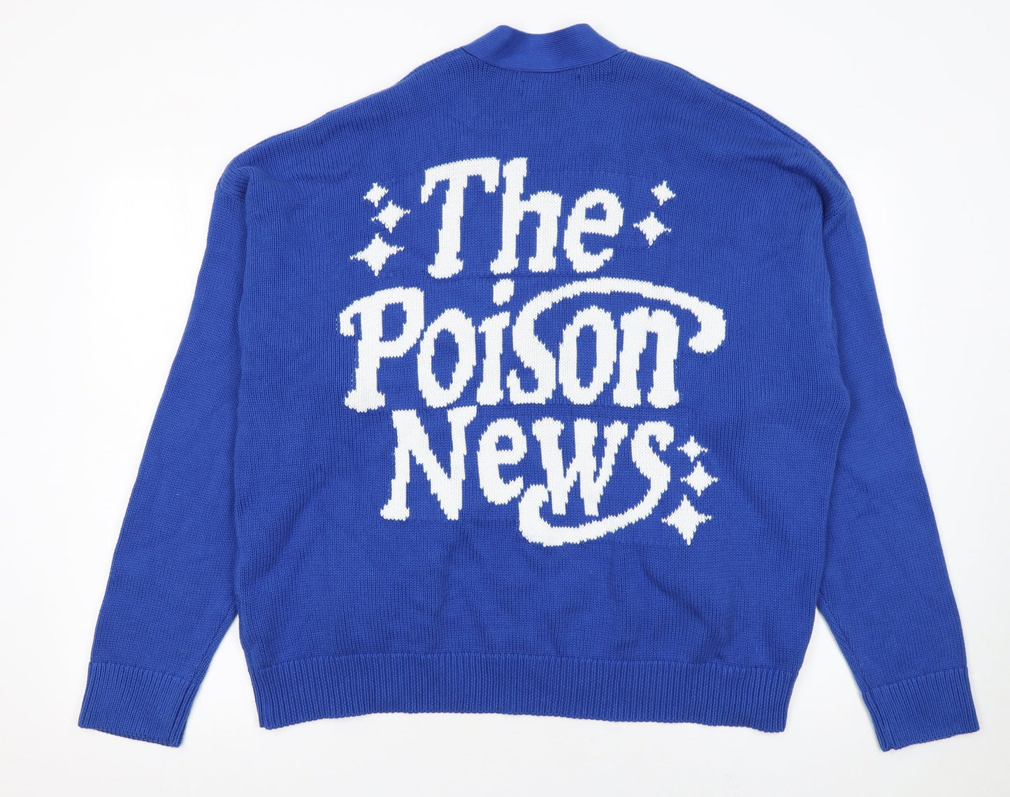 Stussy Women Blue Cotton V-Neck Cardigan S-M Knit Jumper
