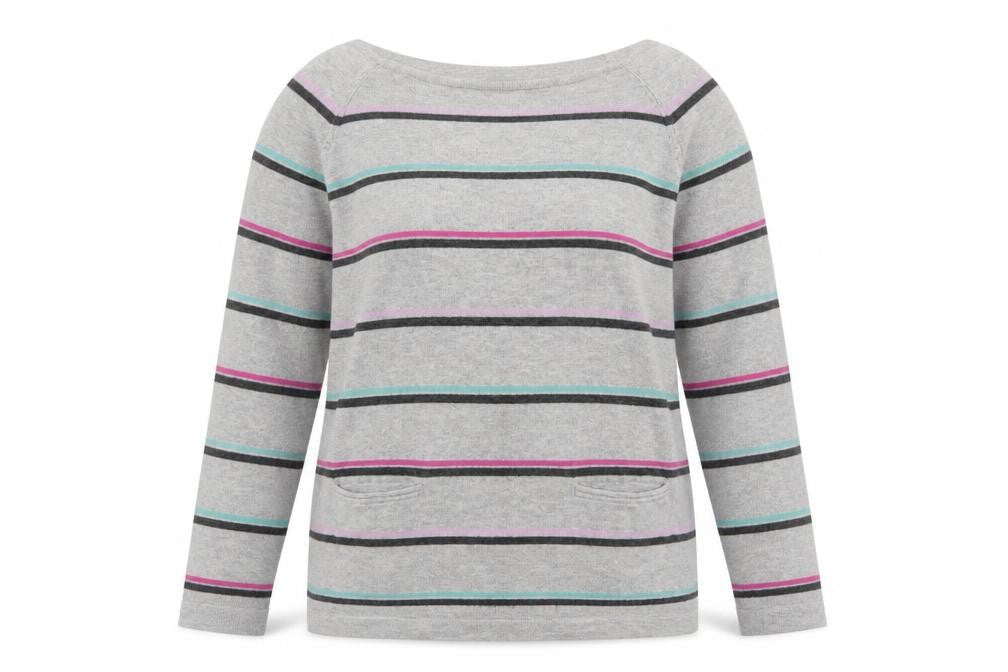 Laura Ashley Women’s Grey Striped Pullover Jumper UK 10 Cotton Blend