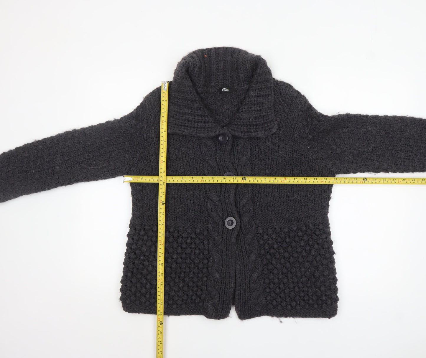 Marks and Spencer Womens Black Size 16 Chunky Knit Cardigan