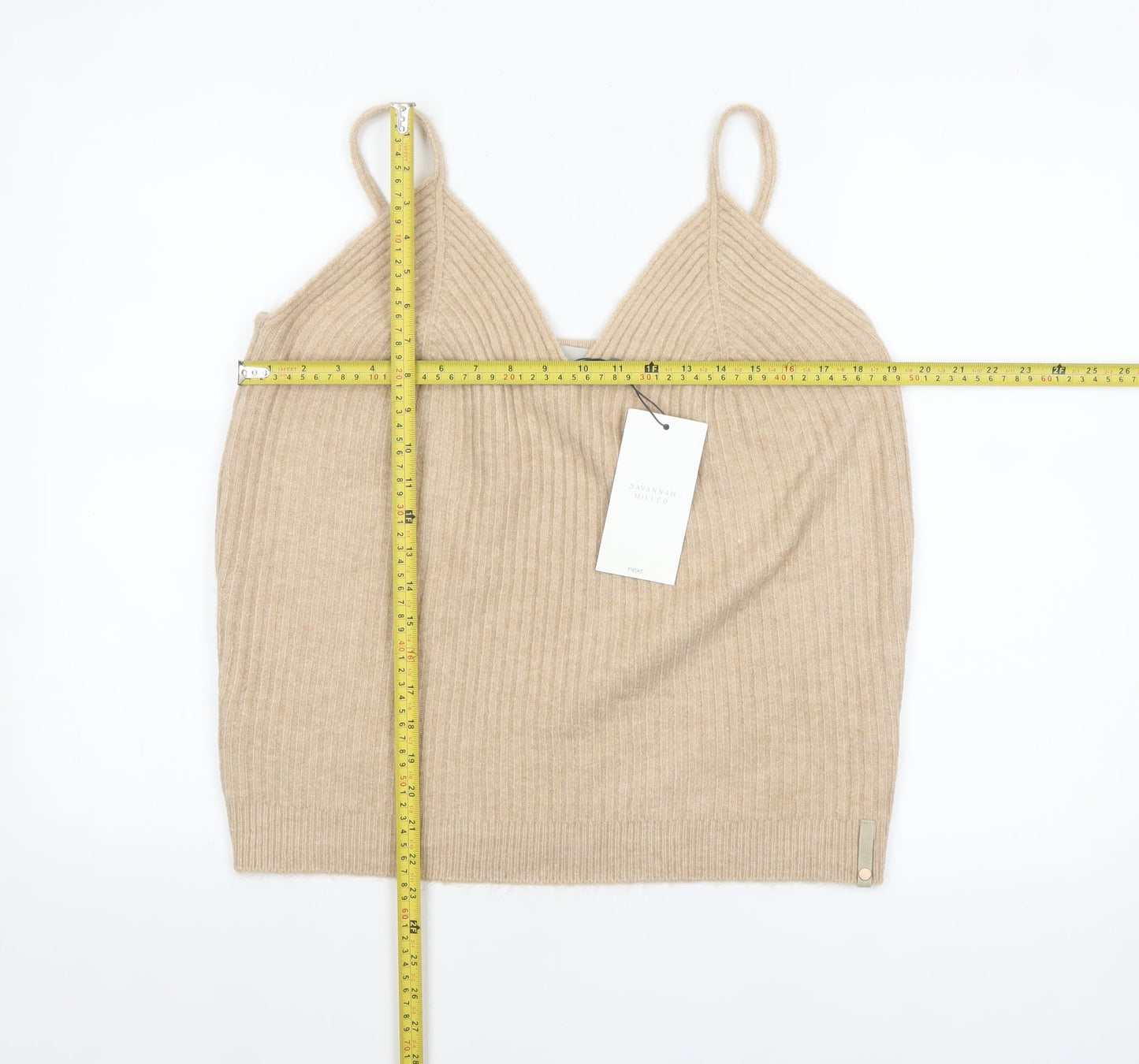 Savannah Miller for Next Womens Beige Ribbed Knit V-Neck Camisole Tank Top Size 18