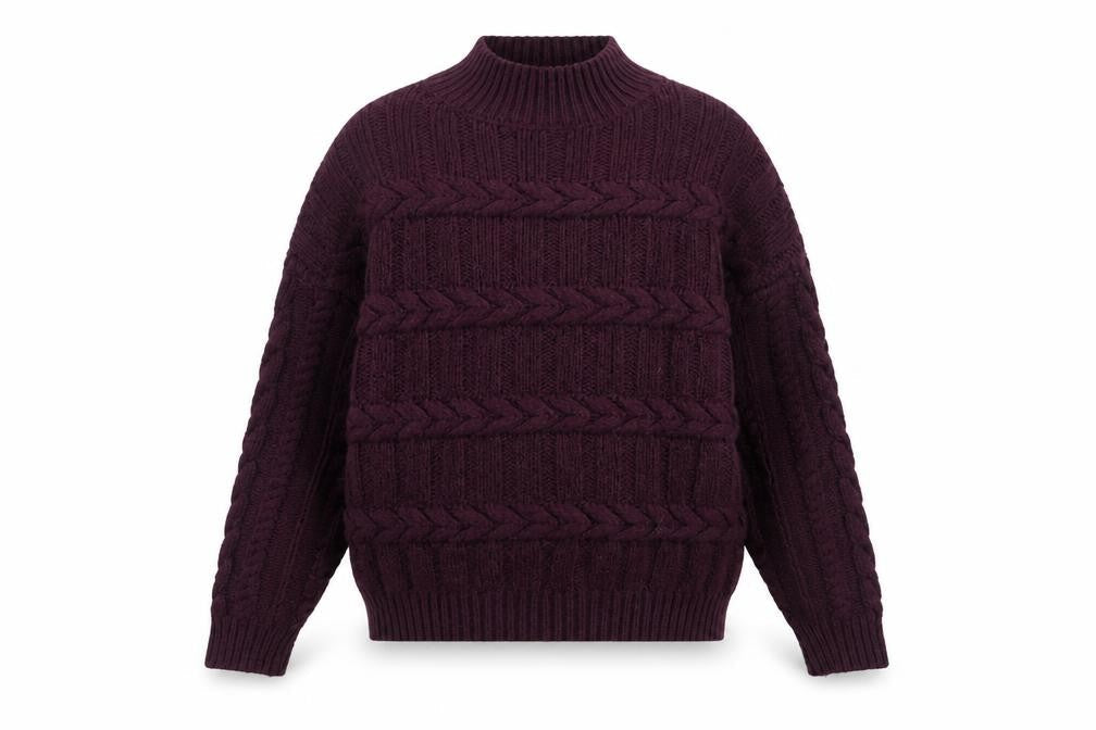 Next Womens Purple Cable-Knit Pullover Mock Neck Jumper Size 14