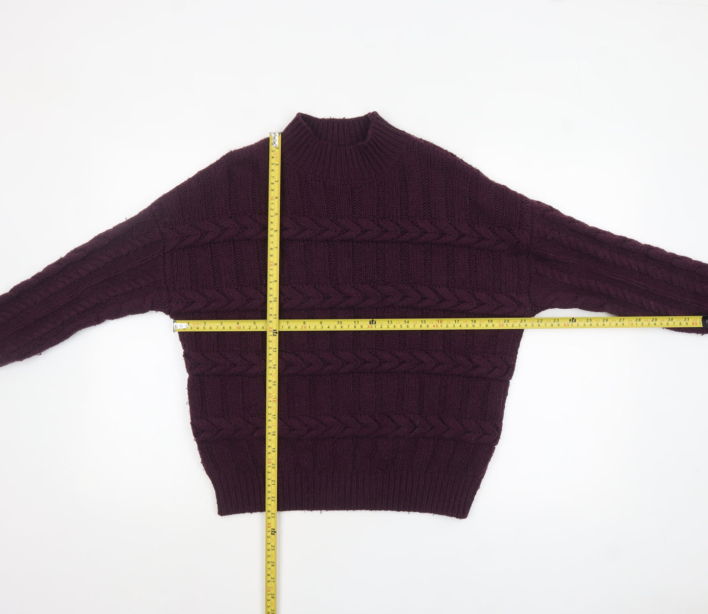 Next Womens Purple Cable-Knit Pullover Mock Neck Jumper Size 14