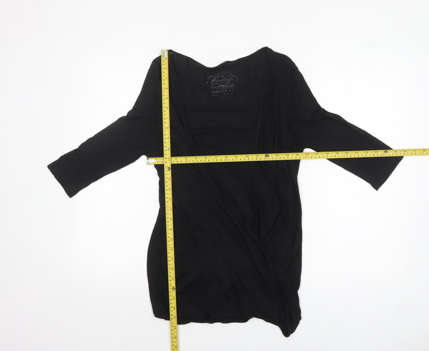 Firetrap Womens Black Wrap Blouse V-Neck 3/4 Sleeve L Modal