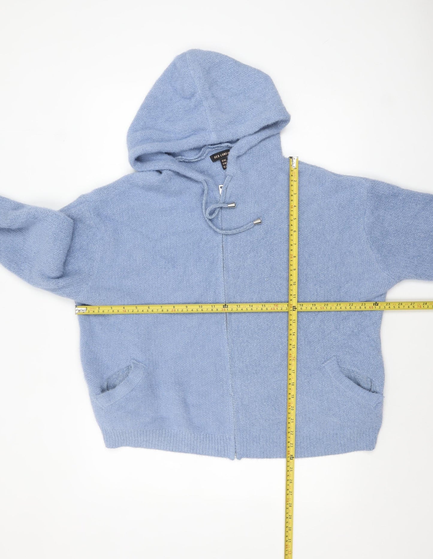 QED London Womens Blue Hooded Full Zip Knit Jumper Size M/L