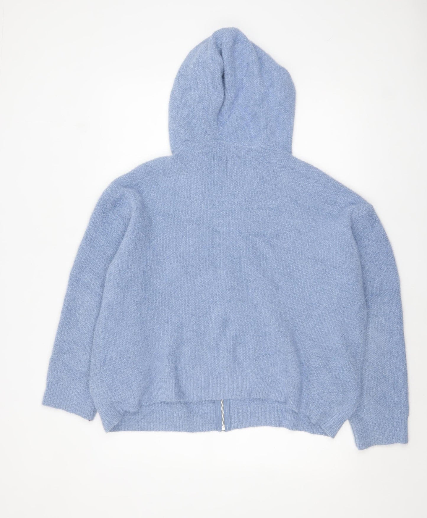 QED London Womens Blue Hooded Full Zip Knit Jumper Size M/L