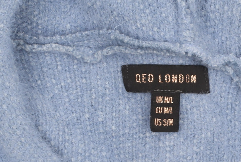 QED London Womens Blue Hooded Full Zip Knit Jumper Size M/L