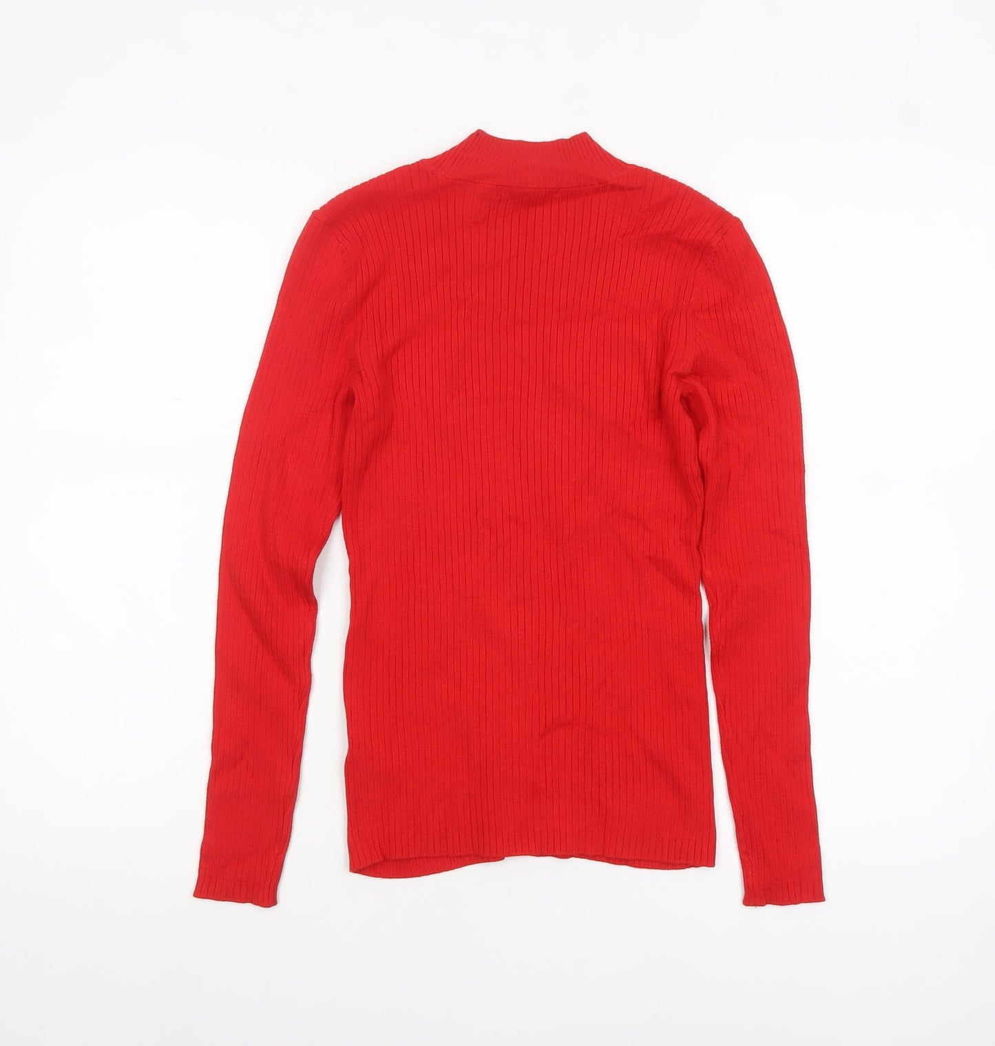 H&M Women's Red Mock Neck Slim Fit Rib Knit Jumper Size S