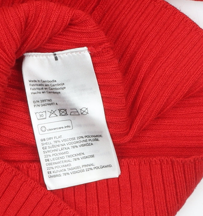H&M Women's Red Mock Neck Slim Fit Rib Knit Jumper Size S