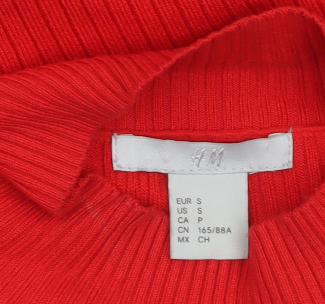 H&M Women's Red Mock Neck Slim Fit Rib Knit Jumper Size S