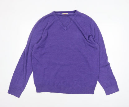 John Lewis Men Purple V-Neck Acrylic Pullover Jumper XL