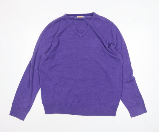 John Lewis Men Purple V-Neck Acrylic Pullover Jumper XL