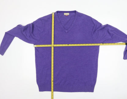 John Lewis Men Purple V-Neck Acrylic Pullover Jumper XL