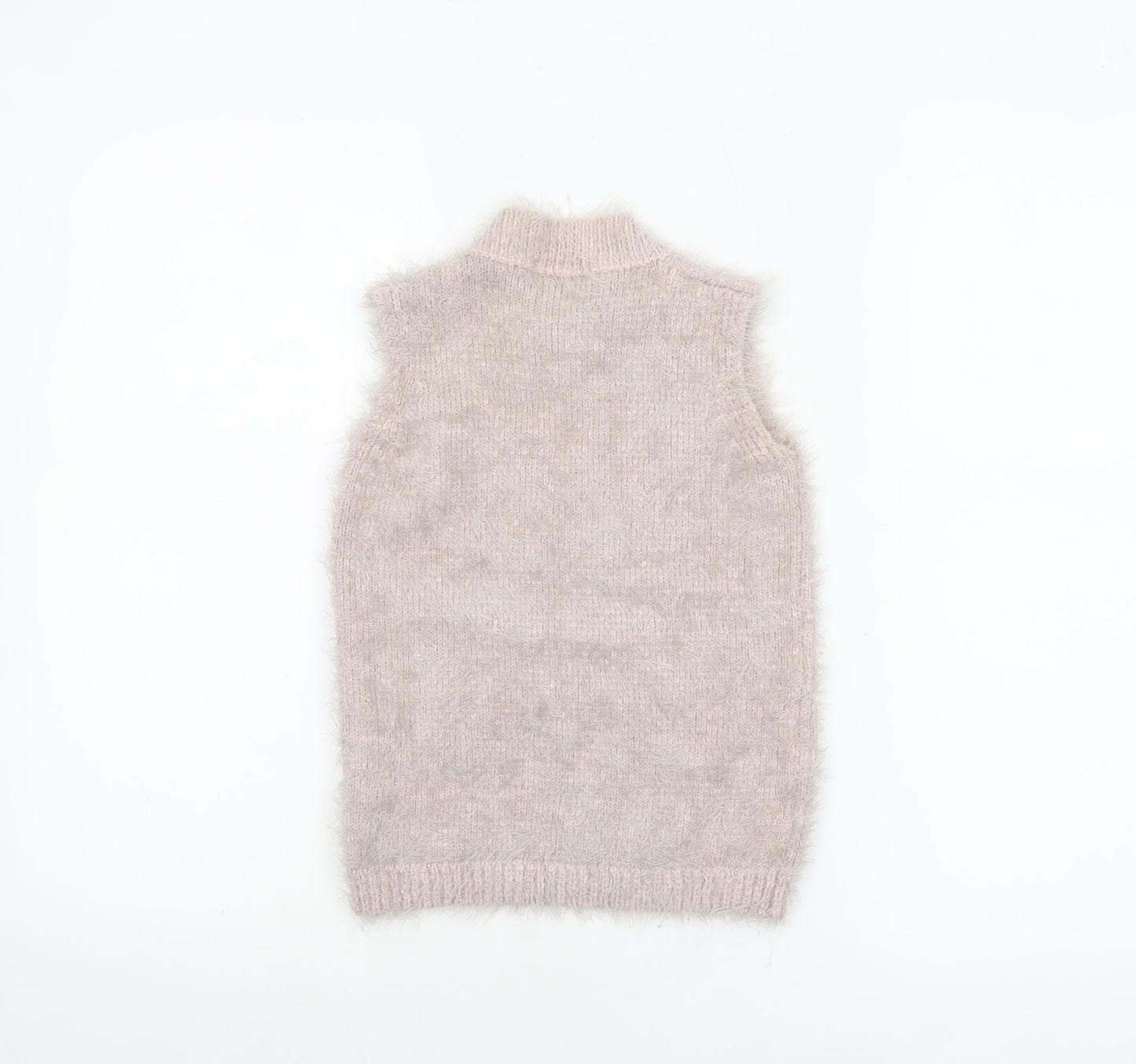 Select Women's Beige Fluffy Sleeveless Mock Neck Knit Vest Jumper Size 8