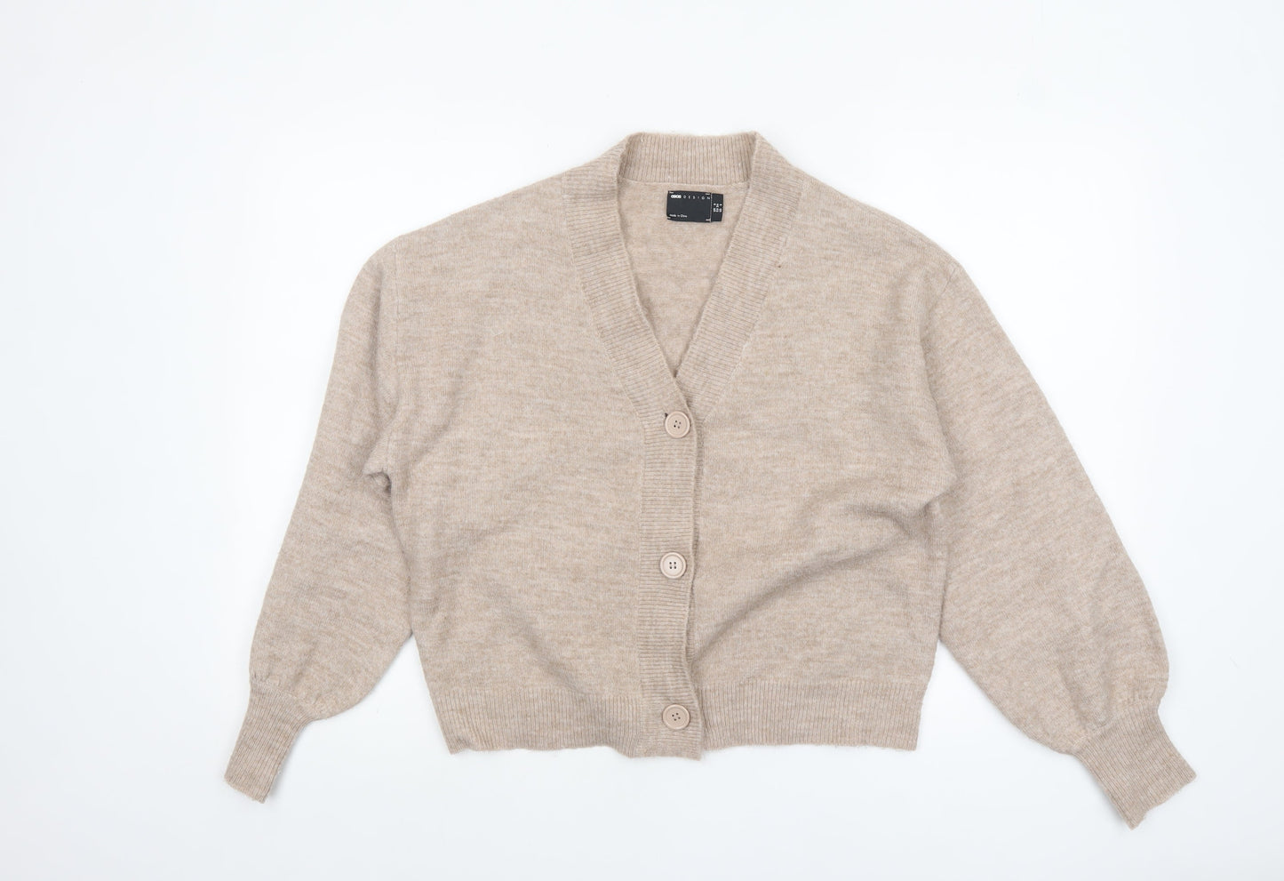 ASOS Design Womens Beige Cardigan UK 6 V-Neck Long Sleeve Knit