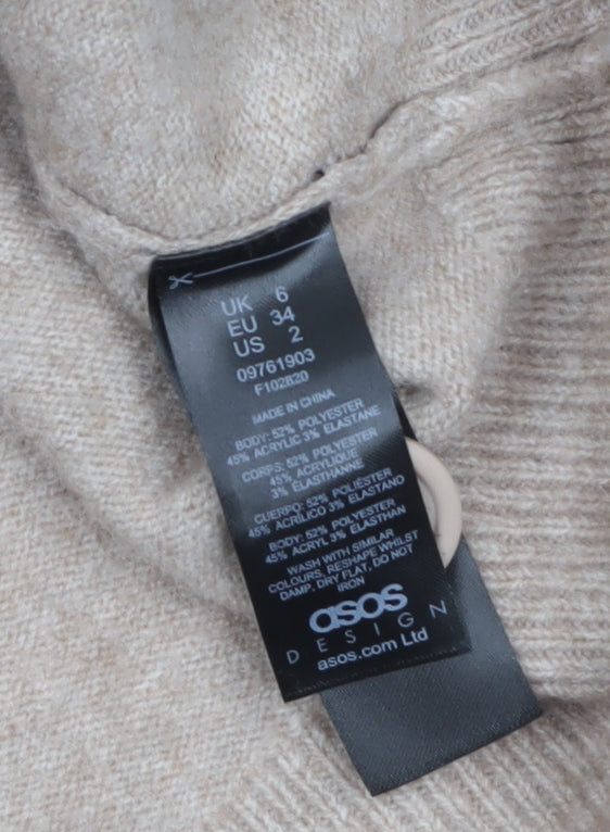 ASOS Design Womens Beige Cardigan UK 6 V-Neck Long Sleeve Knit