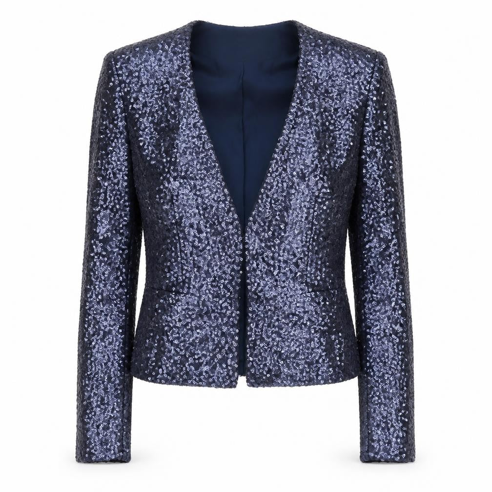 Project D London Women's Blue Sequin Cropped Blazer Jacket Size 8