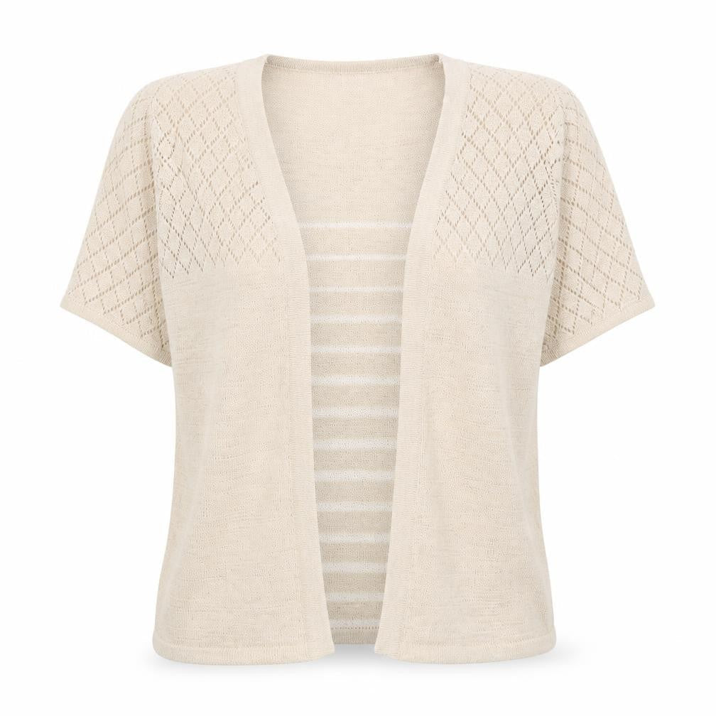 Bonmarché Women Beige Short Sleeve Open Knit Cardigan M