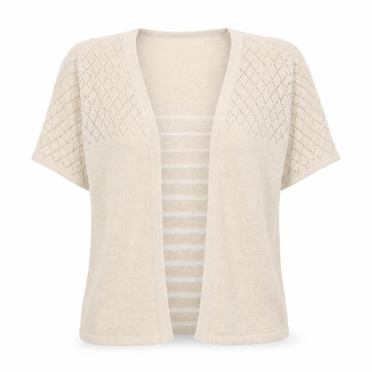 Bonmarché Women Beige Short Sleeve Open Knit Cardigan M