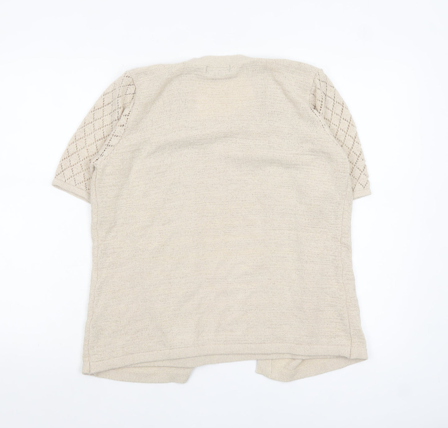 Bm Women Beige Short Sleeve Open Knit Cardigan M