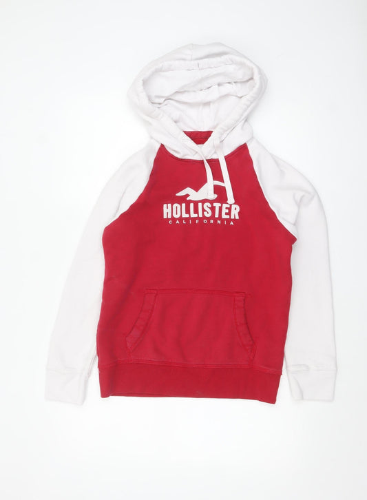 Hollister Men’s Red White Pullover Hoodie XS Fleece Logo Sweatshirt