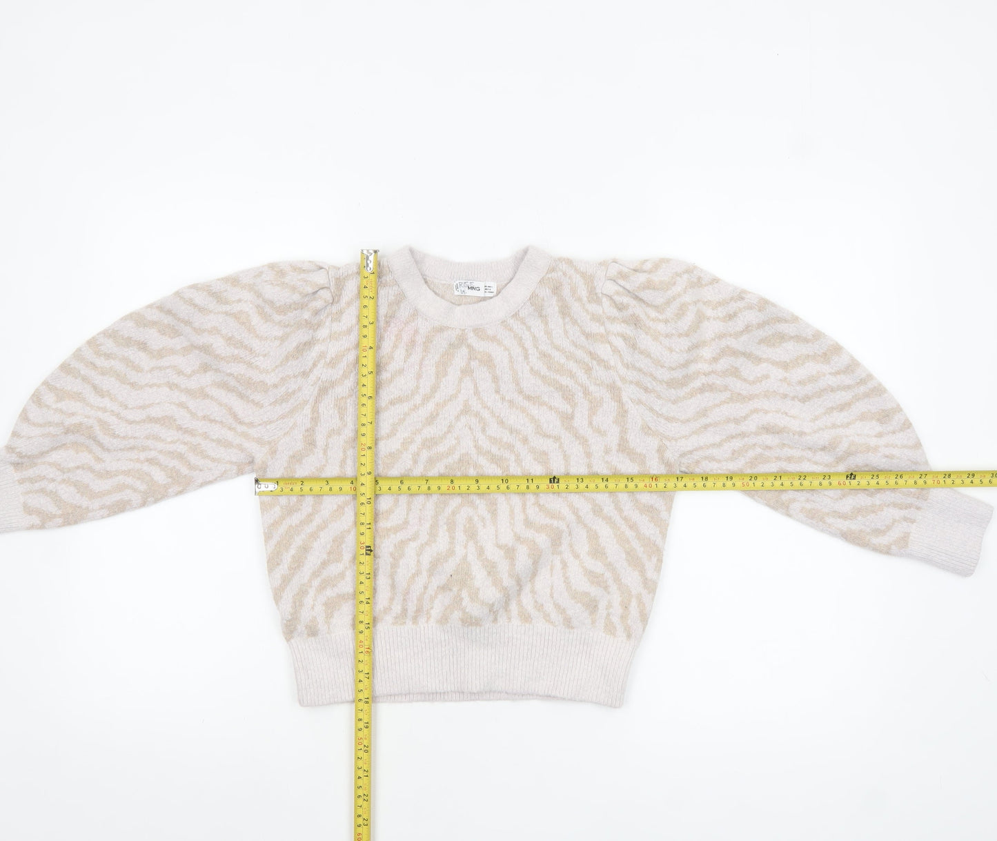 MNG Women Beige Animal Print Knit Pullover Jumper Size L
