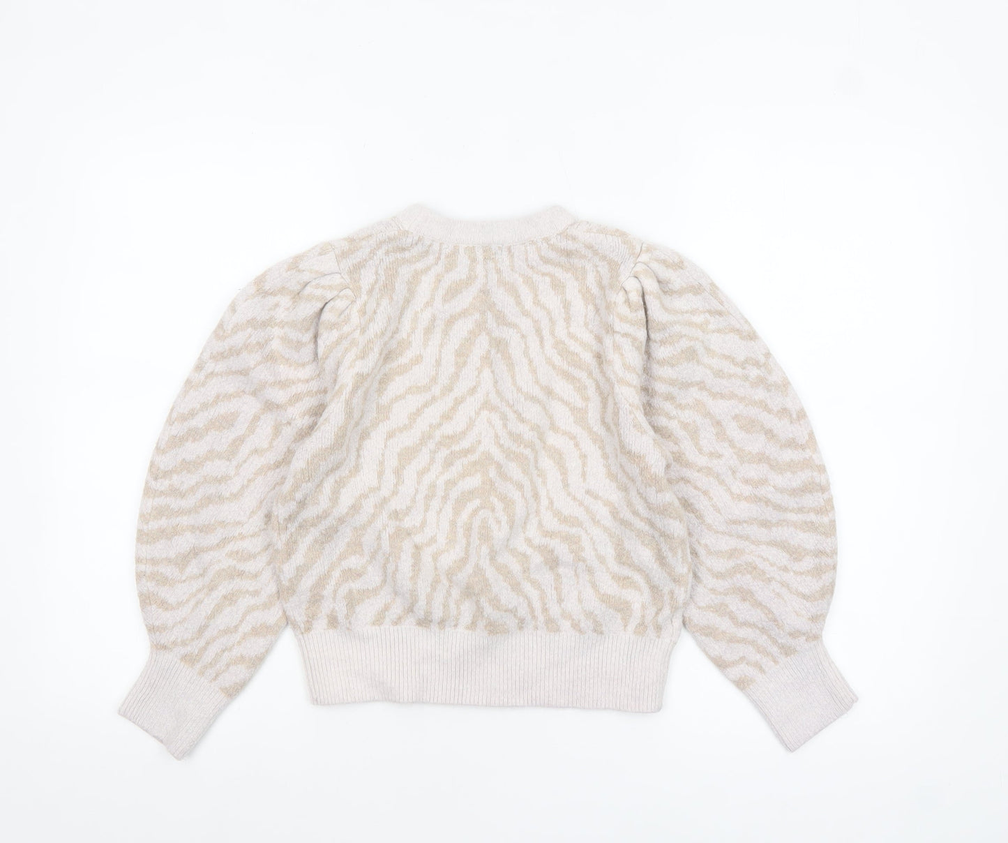 MNG Women Beige Animal Print Knit Pullover Jumper Size L