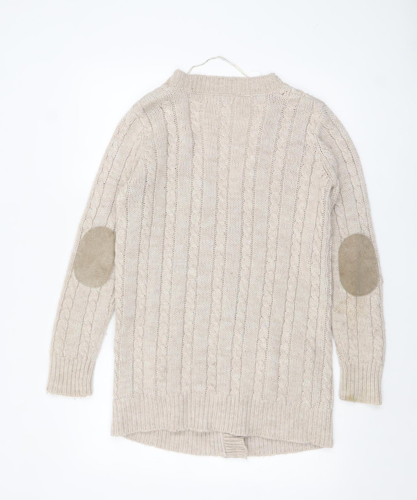 Zara Women Beige Cable-Knit Wool Blend V-Neck Cardigan Size 8