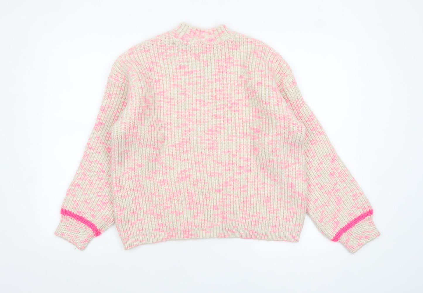 M&Co Womens Cream Pink Mock Neck Chunky Knit Jumper Size 16