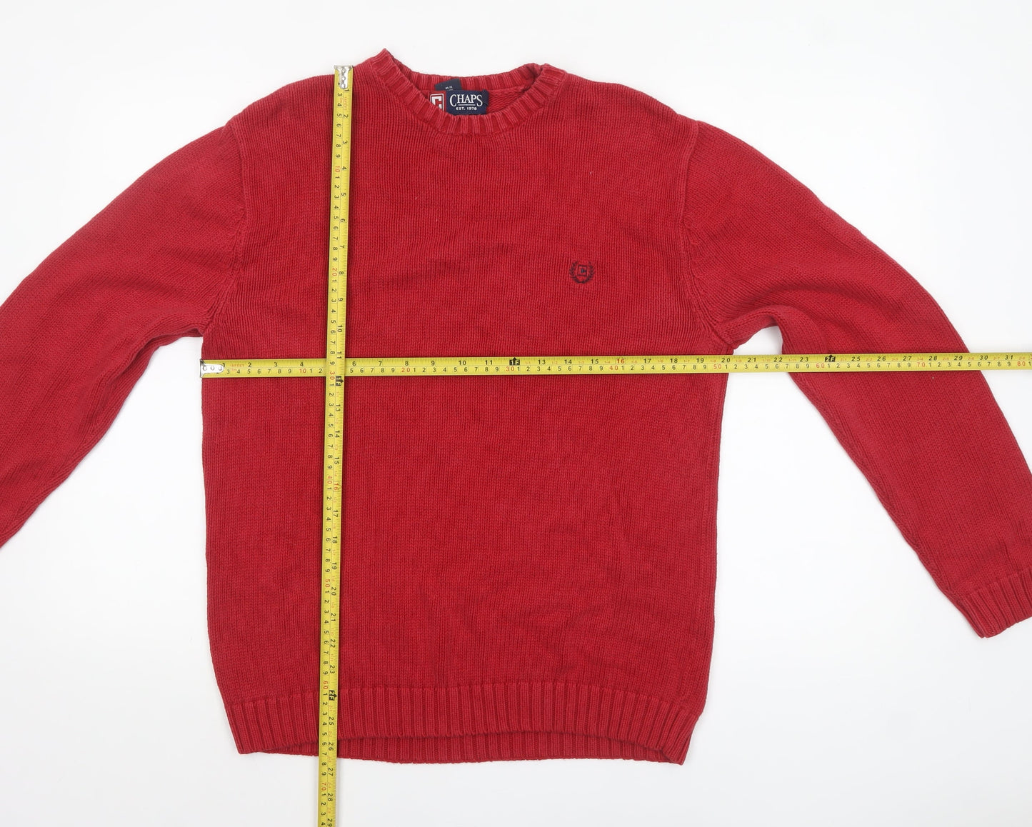 Chaps Men's Red Cotton Crew Neck Pullover Jumper Size S