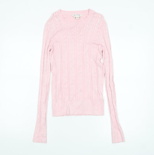 Miss Selfridge Womens Pink Cable Knit Crew Neck Jumper Size 10