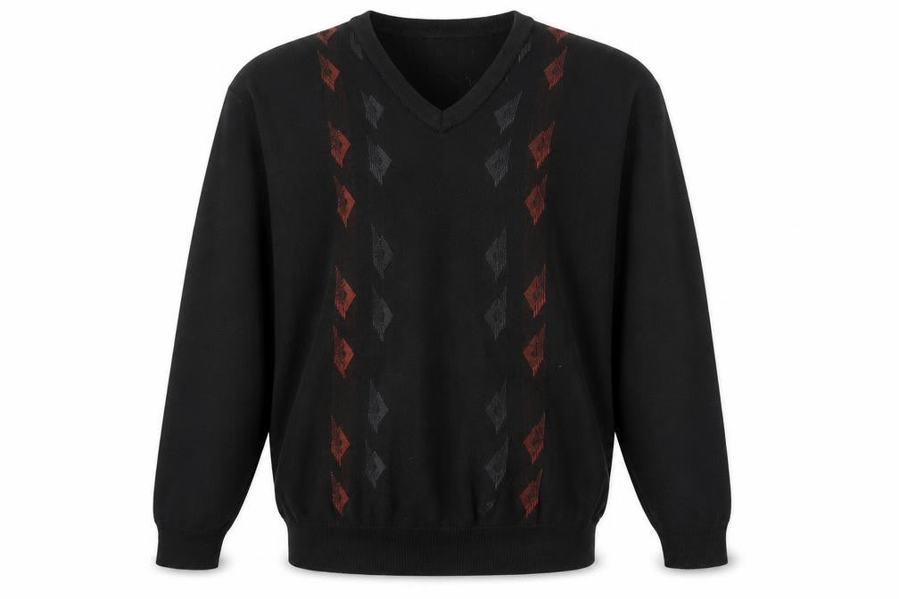 Gabicci Men's Black XL Wool Blend V-Neck Argyle Jumper