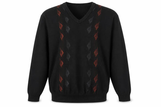 Gabicci Men's Black XL Wool Blend V-Neck Argyle Jumper
