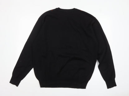 Gabicci Men's Black XL Wool Blend V-Neck Argyle Jumper