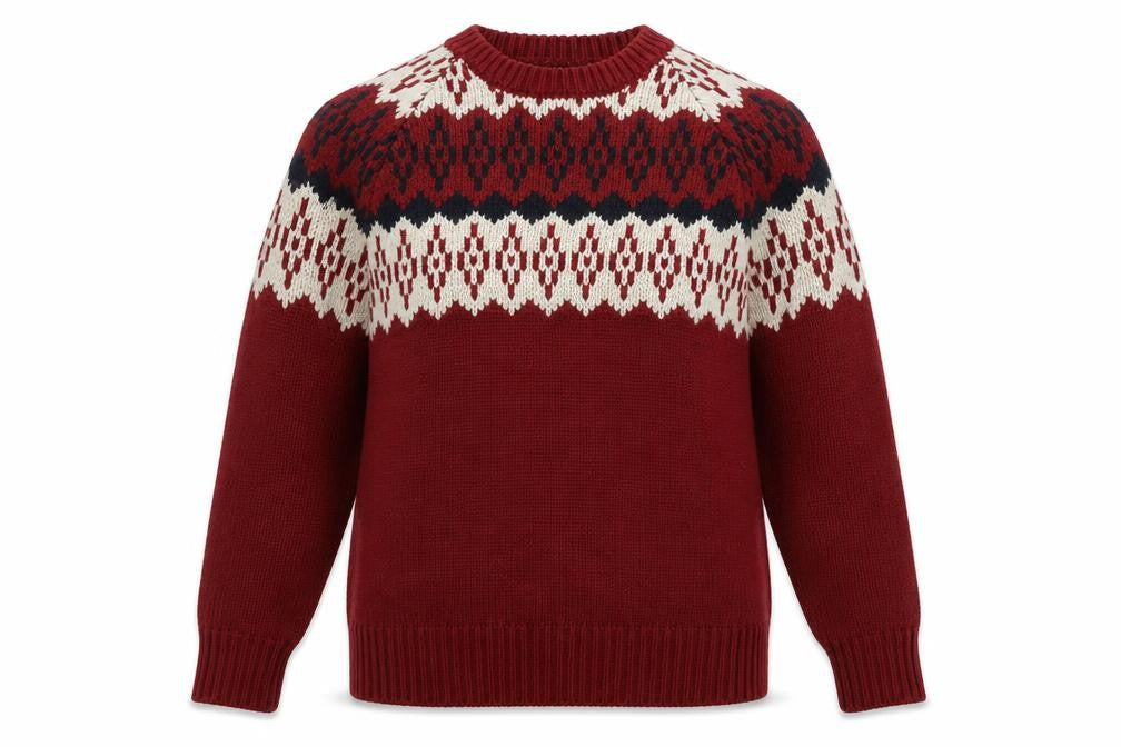 Burton Men's Red Fair Isle Crew Neck Knit Jumper Small
