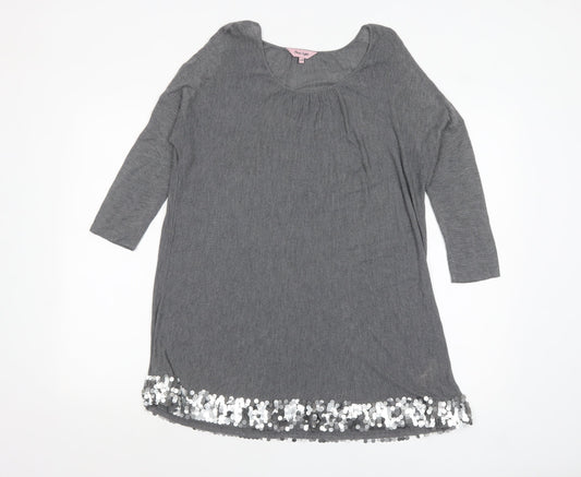 Phase Eight Women Grey Sequin Hem Tunic Top 3/4 Sleeve Size S
