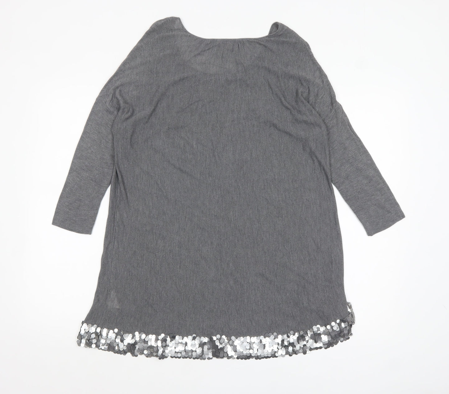 Phase Eight Women Grey Sequin Hem Tunic Top 3/4 Sleeve Size S