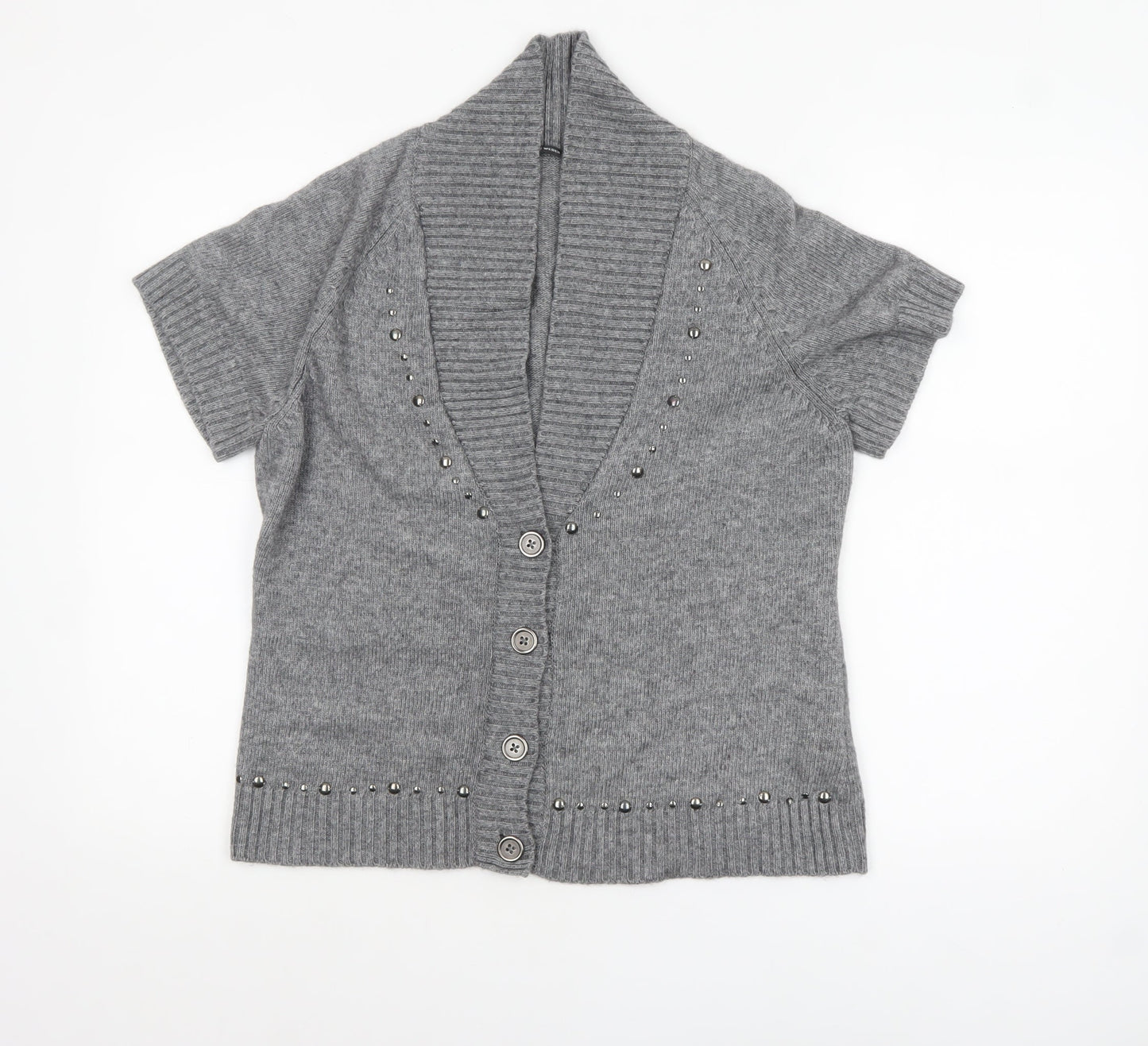 Gerry Weber Women Grey Short Sleeve Knit Button Cardigan Size 16