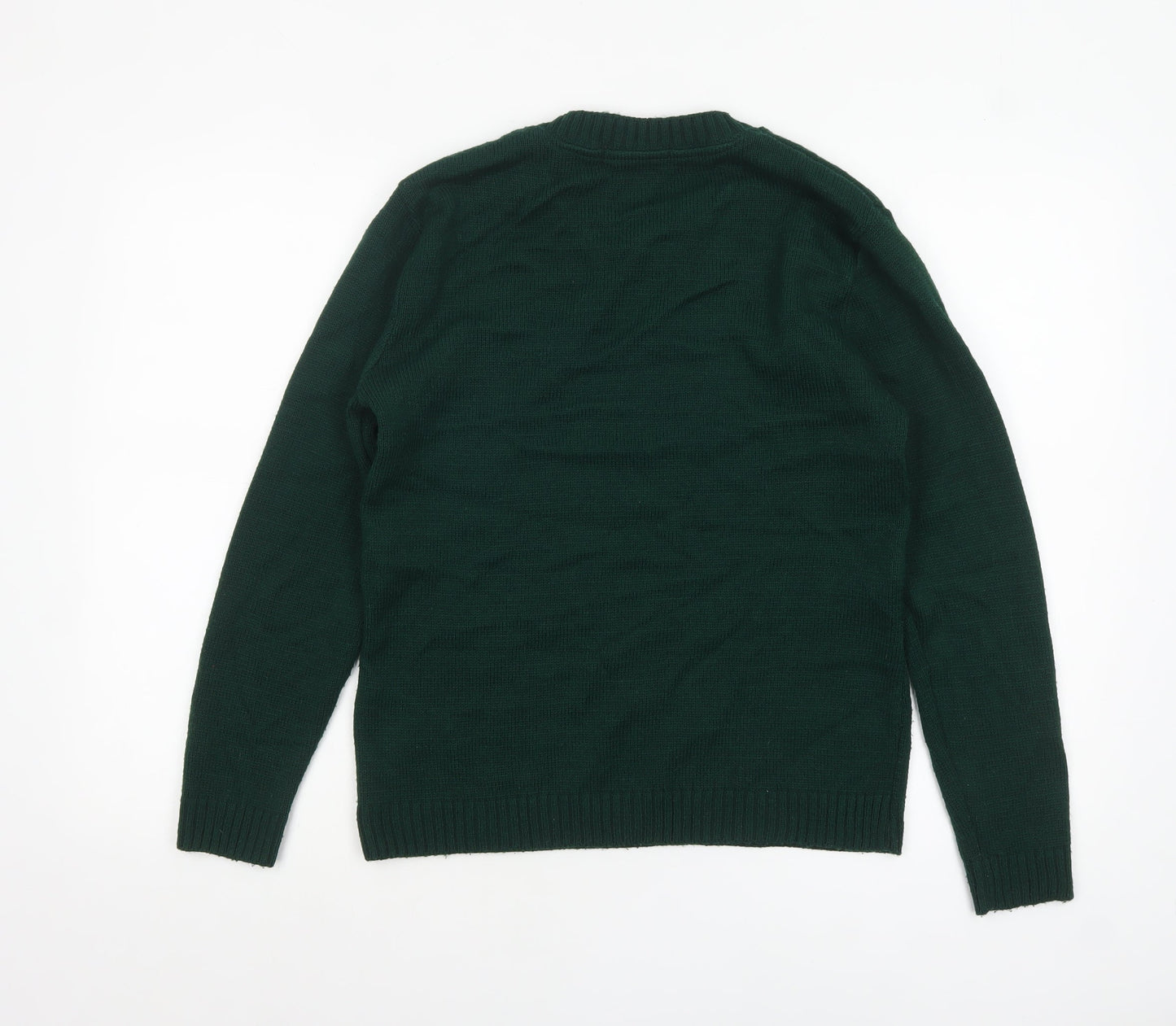 Boohoo Womens Green Christmas Reindeer Crew Neck Jumper Size S