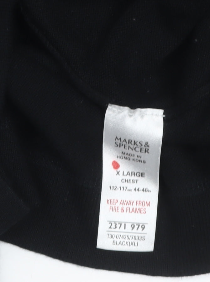 Marks and Spencer Men's Black XL High Neck Cotton Pullover Jumper