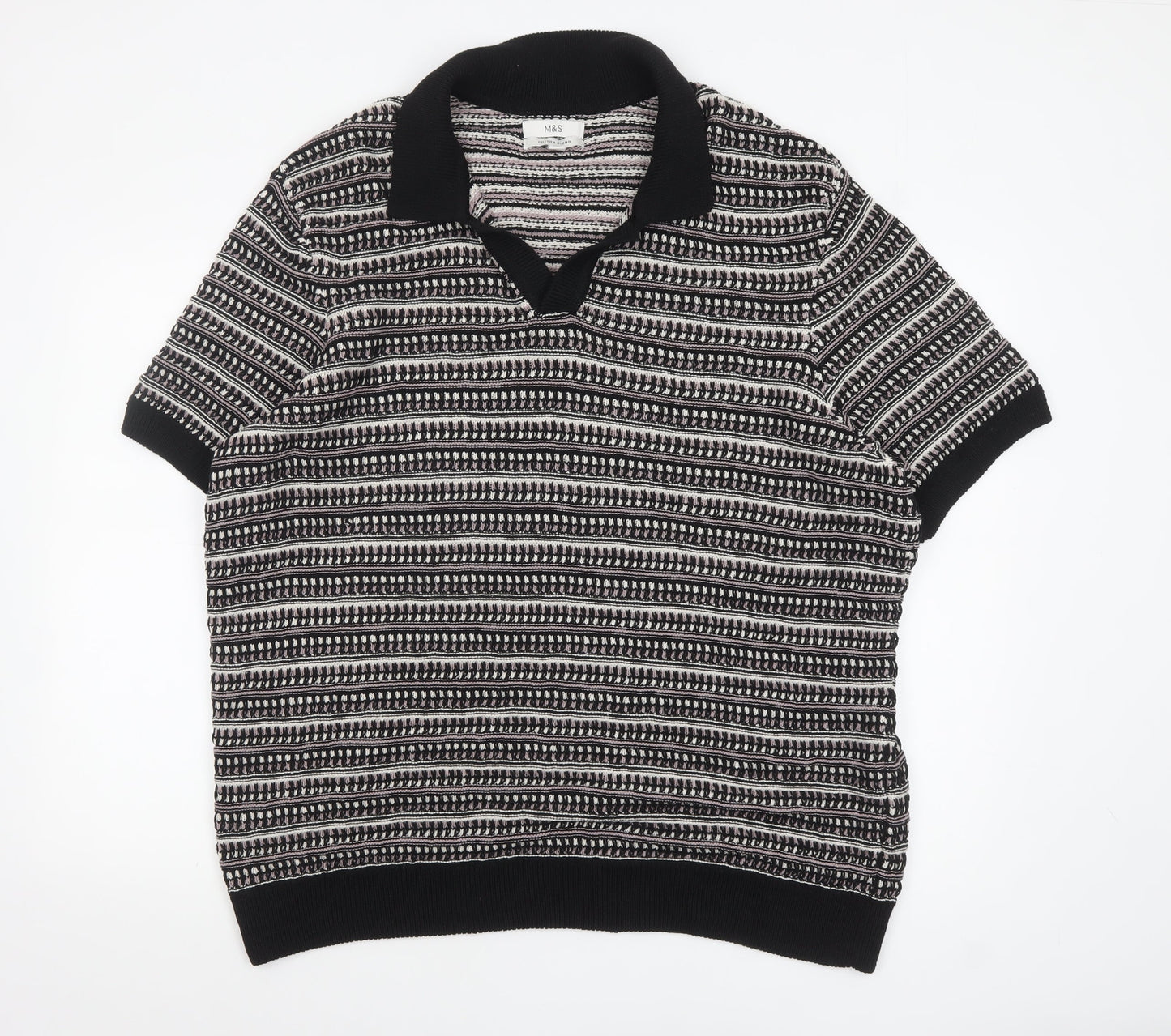 Marks and Spencer Men's Black 2XL Collared Short Sleeve Knit Polo Jumper