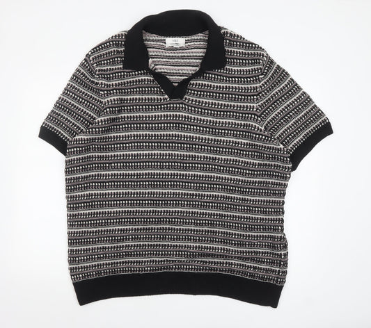 Marks and Spencer Men's Black 2XL Collared Short Sleeve Knit Polo Jumper