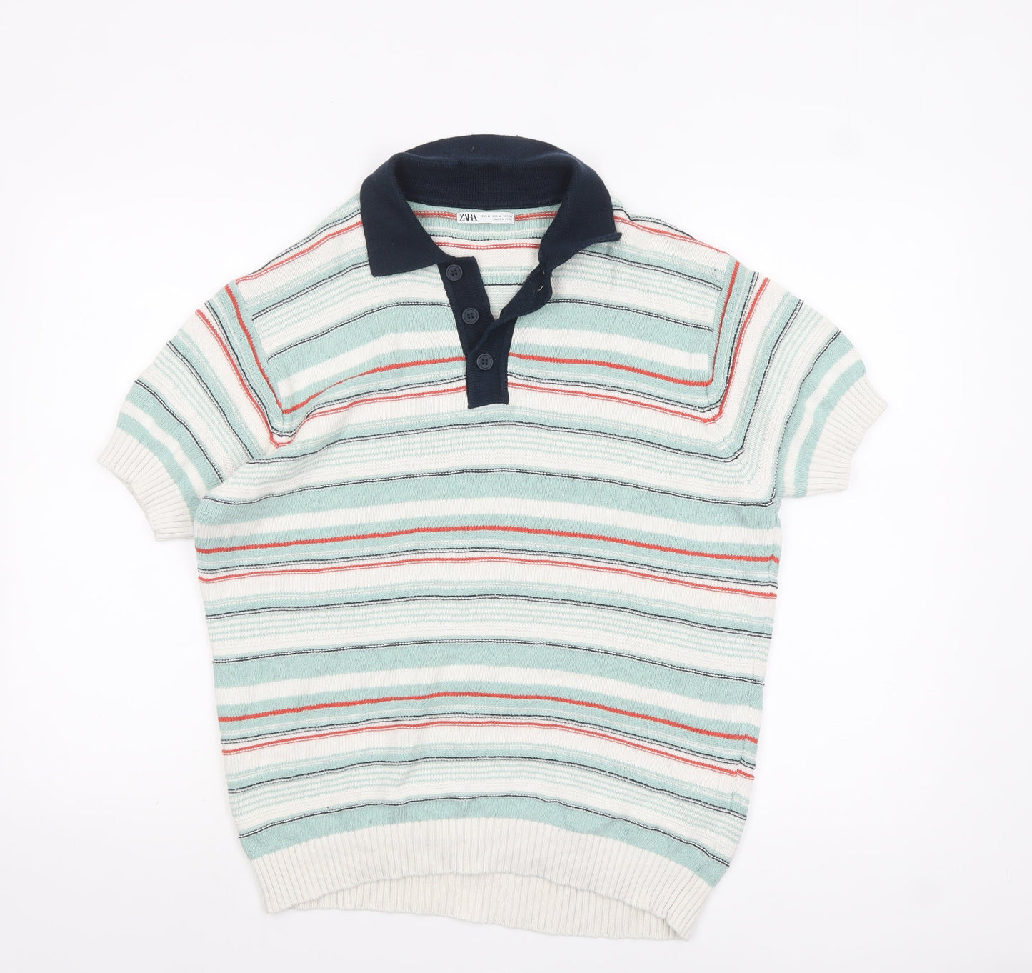 Zara Men’s Multicoloured Striped Collared Henley Jumper Size M