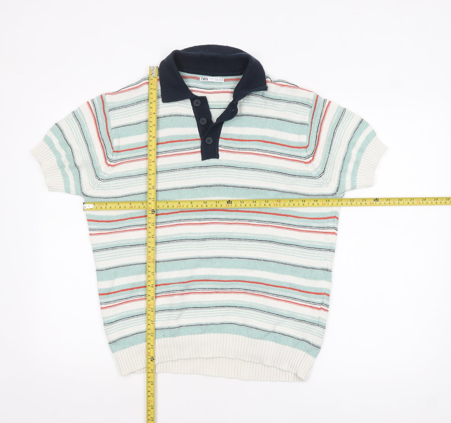 Zara Men’s Multicoloured Striped Collared Henley Jumper Size M