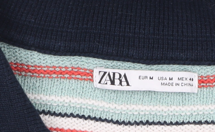 Zara Men’s Multicoloured Striped Collared Henley Jumper Size M