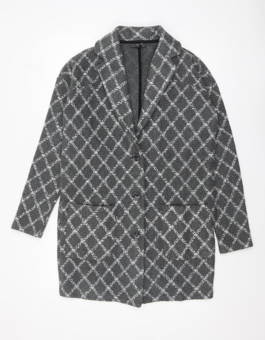 Next Women’s Grey Check Long Coatigan Size S Acrylic Blend