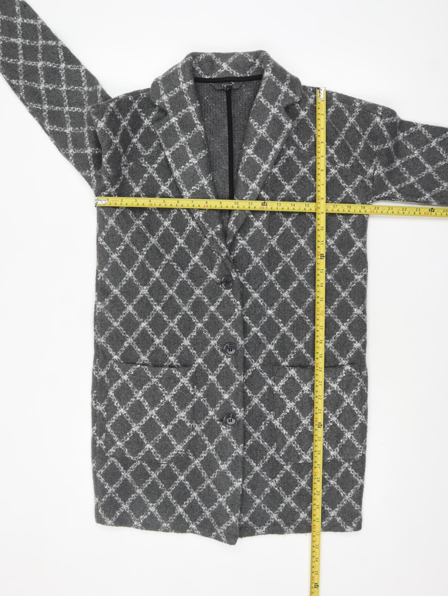 Next Women’s Grey Check Long Coatigan Size S Acrylic Blend